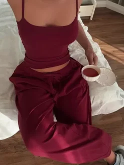 Ensemble deux pièces décontracté pour femme composé d'un caraco et d'un pantalon large 2026