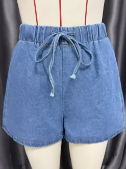 Ensemble deux pièces en denim pour femme - Haut sans manches bleu décontracté à nouer sur le devant et short assorti - Tenues streetwear d'été 2026