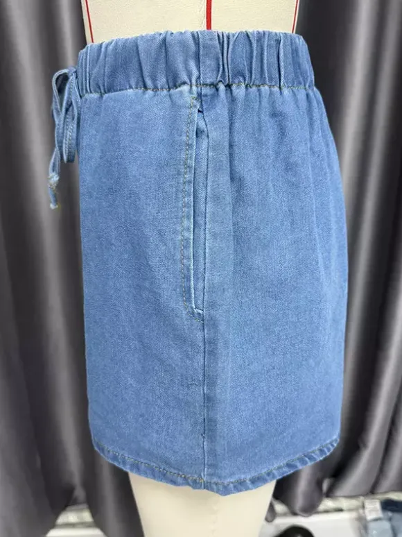 Ensemble deux pièces en denim pour femme - Haut sans manches bleu décontracté à nouer sur le devant et short assorti - Tenues streetwear d'été 2026