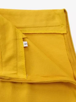 Ensemble deux pièces jaune décontracté plissé streetwear en polyester à col rond et manches courtes asymétriques