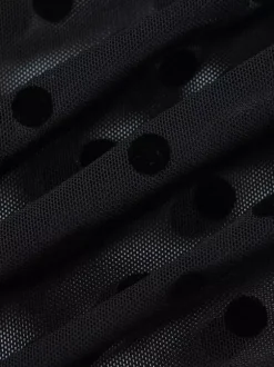Ensemble deux pièces noir à pois sexy à bretelles et jupe sans manches transparente