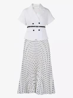 Ensemble deux pièces noir à pois style streetwear décontracté jupe à manches courtes et col rabattu