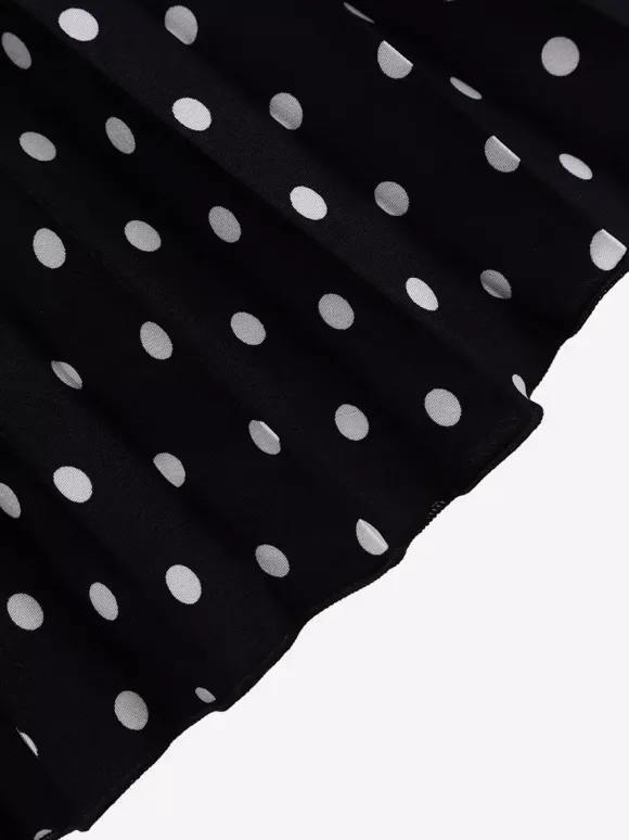 Ensemble deux pièces noir à pois style streetwear décontracté jupe à manches courtes et col rabattu