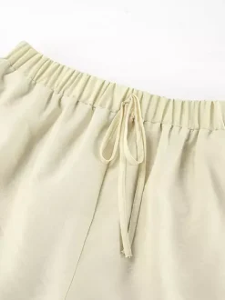 Ensemble deux pièces pour femme : chemise à volants et short - Crème style bohème manches évasées n艙ud sur le devant - Tenue de vacances d'été à la plage 2026