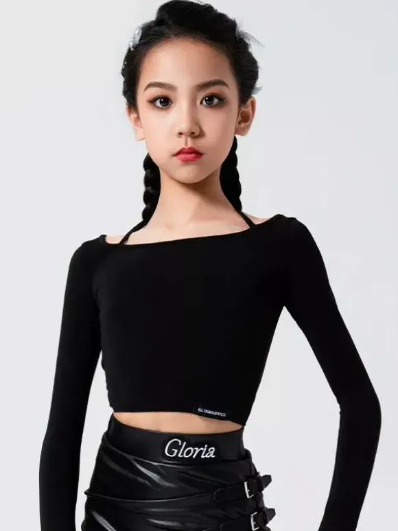 Ensemble deux pièces pour fille noire costume de danse latine jupe en fausse fourrure avec boucle latérale.