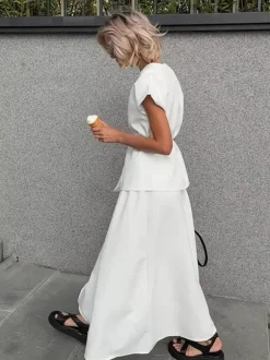Ensemble deux pièces pour femme : haut cache-c艙ur à col en V et jupe longue taille haute (collection 2026)