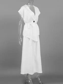 Ensemble deux pièces pour femme : haut cache-c艙ur à col en V et jupe longue taille haute (collection 2026)