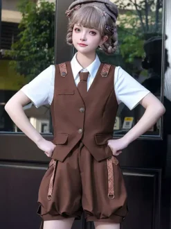 Ensemble Gothique Lolita Pantalon Sans Manches Marron Café