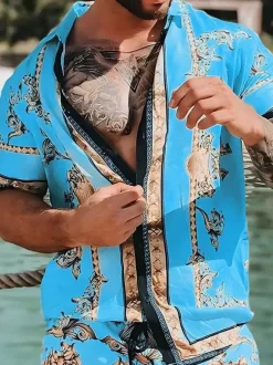 Ensemble hawaïen assorti pour hommes tenue d'été tropicale de plage 2 pièces chemises boutonnées et shorts