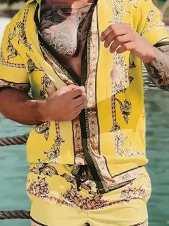 Ensemble hawaïen assorti pour hommes tenue d'été tropicale de plage 2 pièces chemises boutonnées et shorts