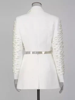 Ensemble jupe et blazer orné de perles pour femme - Ensemble deux pièces sexy asymétrique à découpes - Idéal pour une soirée printanière 2026