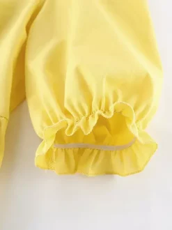 Ensemble jupe longue péplum pour femme deux pièces élégantes - Jaune n艙ud français sur le devant manches bouffantes - Vacances d'été à la plage 2026
