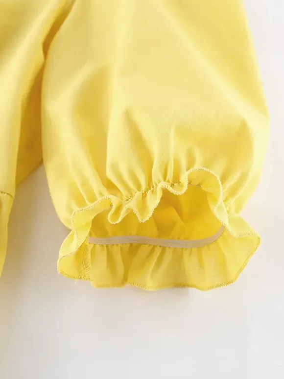 Ensemble jupe longue péplum pour femme deux pièces élégantes - Jaune n艙ud français sur le devant manches bouffantes - Vacances d'été à la plage 2026