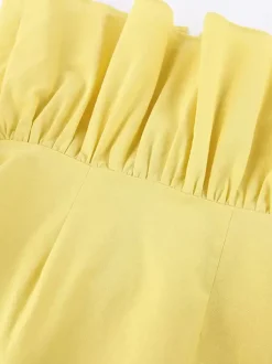 Ensemble jupe longue péplum pour femme deux pièces élégantes - Jaune n艙ud français sur le devant manches bouffantes - Vacances d'été à la plage 2026