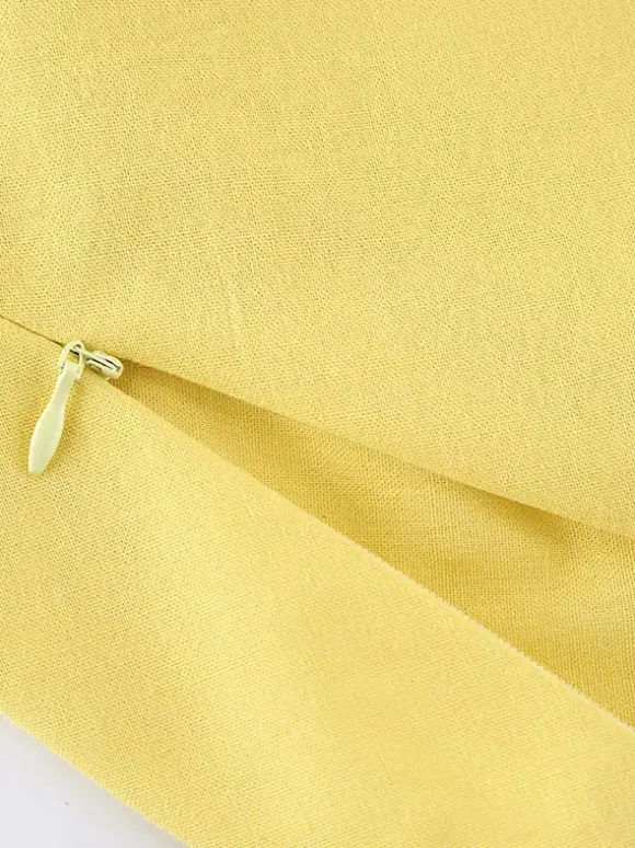 Ensemble jupe longue péplum pour femme deux pièces élégantes - Jaune n艙ud français sur le devant manches bouffantes - Vacances d'été à la plage 2026