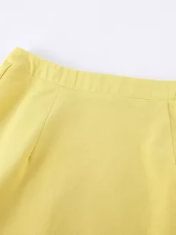 Ensemble jupe longue péplum pour femme deux pièces élégantes - Jaune n艙ud français sur le devant manches bouffantes - Vacances d'été à la plage 2026
