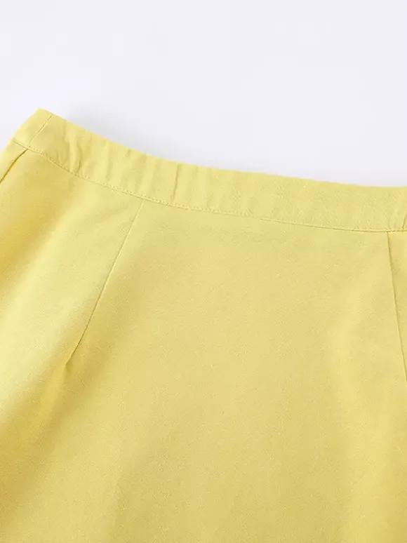 Ensemble jupe longue péplum pour femme deux pièces élégantes - Jaune n艙ud français sur le devant manches bouffantes - Vacances d'été à la plage 2026