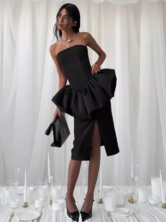 Ensemble élégant 2 pièces pour femme - Top tube péplum vintage et jupe midi fendue sur le côté - Tenue chic pour les fêtes d'été 2026