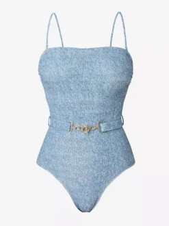 Ensemble maillot de bain et paréo bleu sexy à lacets dos nu et bretelles idéal pour l'été