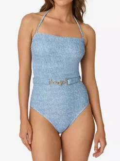 Ensemble maillot de bain et paréo bleu sexy à lacets dos nu et bretelles idéal pour l'été