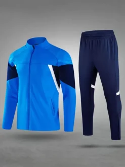 Ensemble Maillot De Football Respirant Homme Manches Longues Flocage Personnalisé Bleu