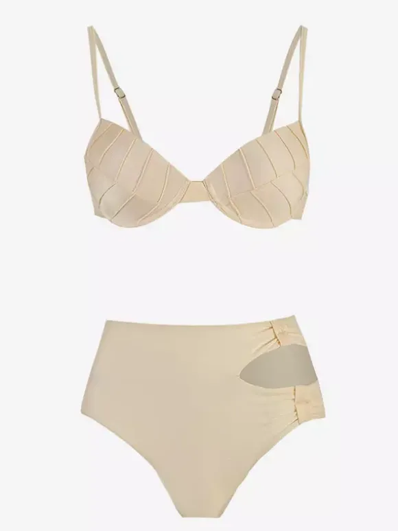 Ensemble maillots de bain et paréos abricot chic à volants bretelles et col sans manches