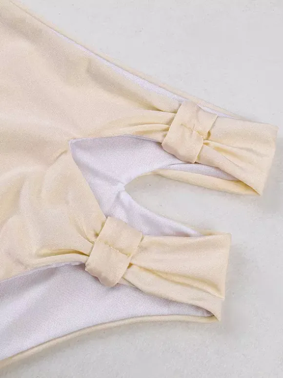 Ensemble maillots de bain et paréos abricot chic à volants bretelles et col sans manches