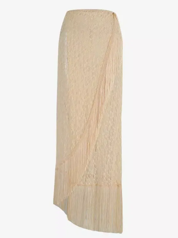 Ensemble maillots de bain et paréos abricot chic à volants bretelles et col sans manches