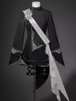 Ensemble Ouji Lolita Gothique Noir à Manches Longues Haut et Pantalon de Chevalier