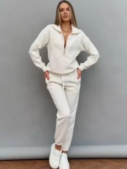 Ensemble pull et jogging texturés à demi-zip pour femme 2026