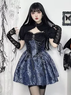 Ensemble robe nuisette et blouse en dentelle à motif floral style gothique lolita costume d' cosplay