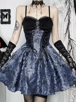 Ensemble robe nuisette et blouse en dentelle à motif floral style gothique lolita costume d' cosplay
