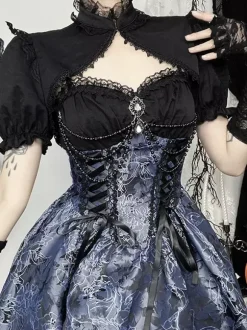 Ensemble robe nuisette et blouse en dentelle à motif floral style gothique lolita costume d' cosplay