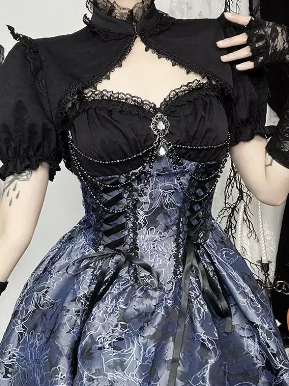 Ensemble robe nuisette et blouse en dentelle à motif floral style gothique lolita costume d' cosplay