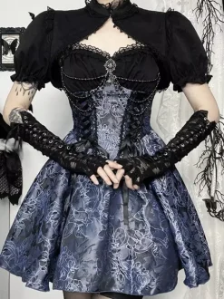 Ensemble robe nuisette et blouse en dentelle à motif floral style gothique lolita costume d' cosplay
