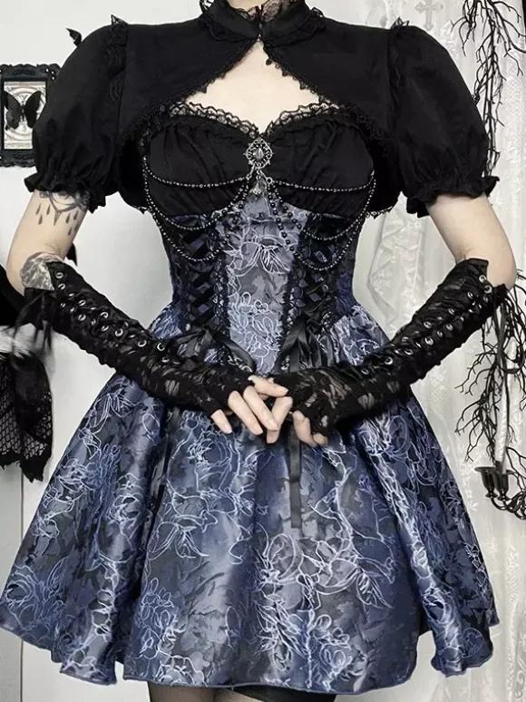 Ensemble robe nuisette et blouse en dentelle à motif floral style gothique lolita costume d' cosplay
