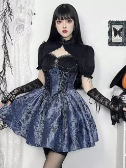 Ensemble robe nuisette et blouse en dentelle à motif floral style gothique lolita costume d' cosplay
