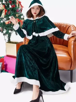 Ensemble Robe Rouge De Noël Cape Costumes De Vacances De Noël Déguisement
