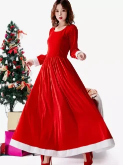 Ensemble Robe Rouge De Noël Cape Costumes De Vacances De Noël Déguisement
