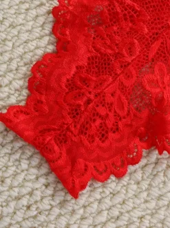 Ensemble soutien-gorge et culotte 2 pièces rouge sexy à imprimé floral et boutons dos nu
