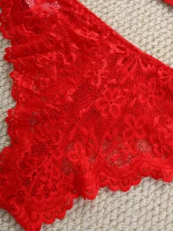 Ensemble soutien-gorge et culotte 2 pièces rouge sexy à imprimé floral et boutons dos nu