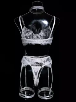 Ensemble soutien-gorge et culotte 4 pièces en dentelle blanche à volants