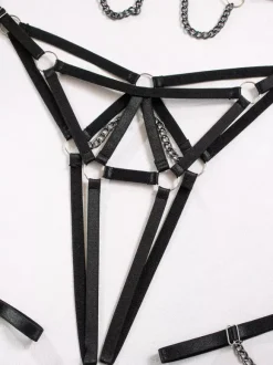 Ensemble soutien-gorge et culotte 3 pièces à volants noirs à lacets
