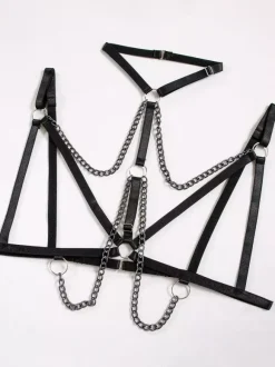 Ensemble soutien-gorge et culotte 3 pièces à volants noirs à lacets