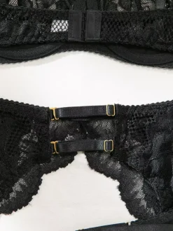 Ensemble soutien-gorge et culotte 4 pièces en dentelle transparente à imprimé floral bleu ciel clair