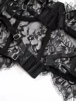 Ensemble soutien-gorge et culotte deux pièces en dentelle noire à volants