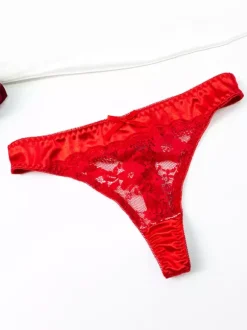Ensemble soutien-gorge et culotte en dentelle rouge satinée brillante deux pièces pour la Saint-Valentin