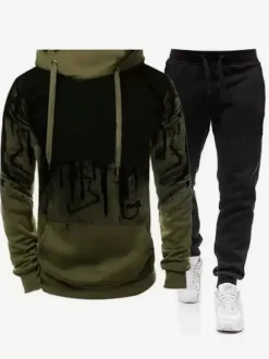 Ensemble Sweat À Capuche Sport Hommes Noir Rouge Décontracté Pantalon