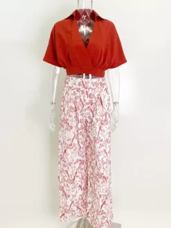 Ensemble Tailleur Pantalon Pour Femme Femme Imprimé Pantalons Longues Bicolores Bas Evasée