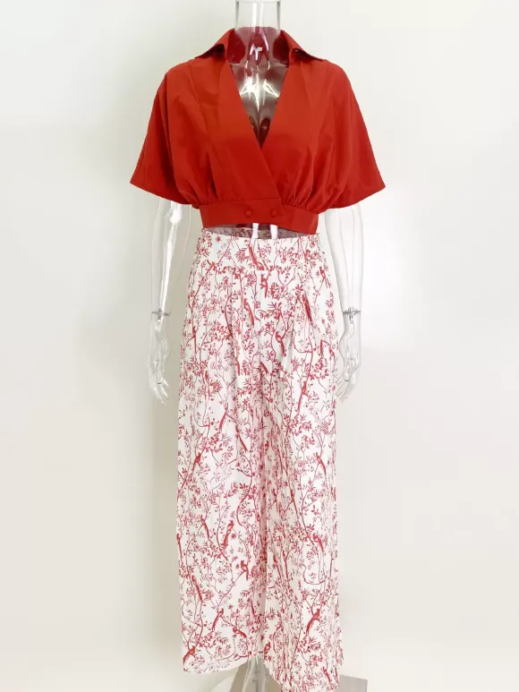 Ensemble Tailleur Pantalon Pour Femme Femme Imprimé Pantalons Longues Bicolores Bas Evasée